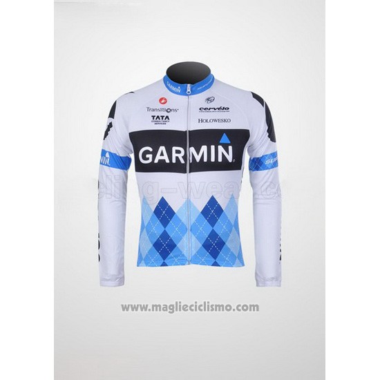 2011 Abbigliamento Ciclismo Garmin Cervelo Blu e Bianco Manica Lunga e Salopette